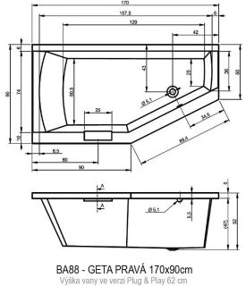 Акриловая ванна Riho Geta Plug and Play B031009005 R 170х90см белый